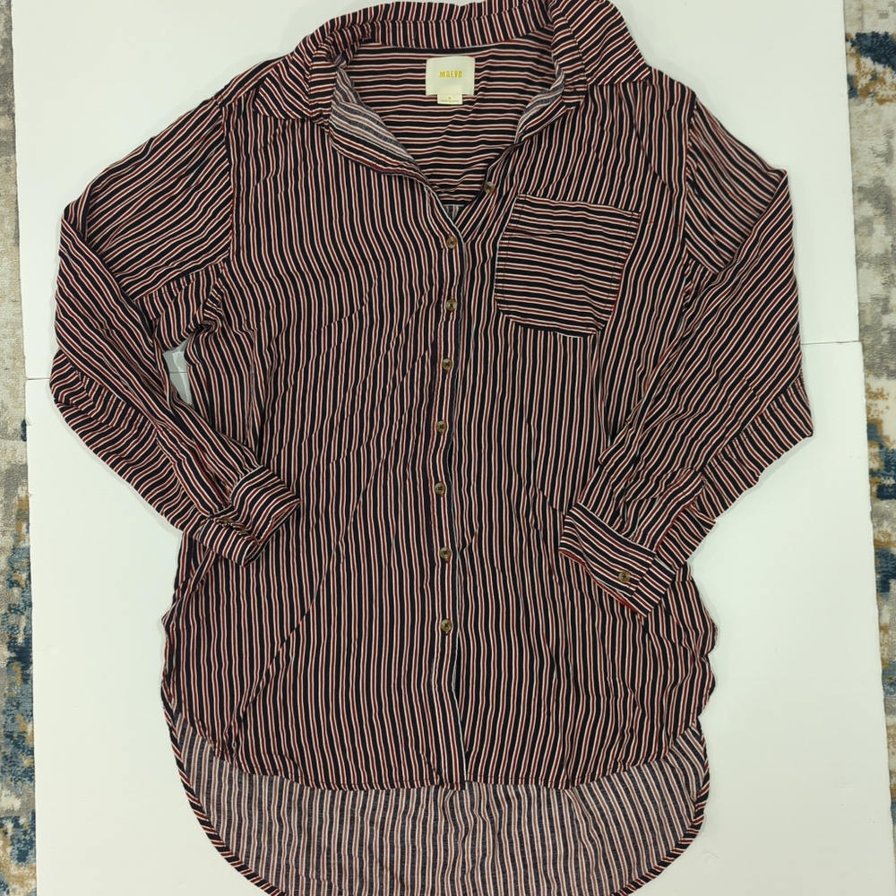Maeve Black and Red Striped Button Down Shirt Long -Women's Medium Casual Office